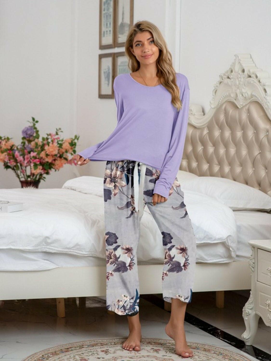 Stylish Comfort Lounge Set with Round Neck Top and Printed PantsUpgrade Your Loungewear Game
 Introducing our Comfort Chic Lounge Wear Set, the perfect blend of style and comfort for your everyday relaxation. This set includes a Love Salve Stylish Comfort Lounge Setlounge