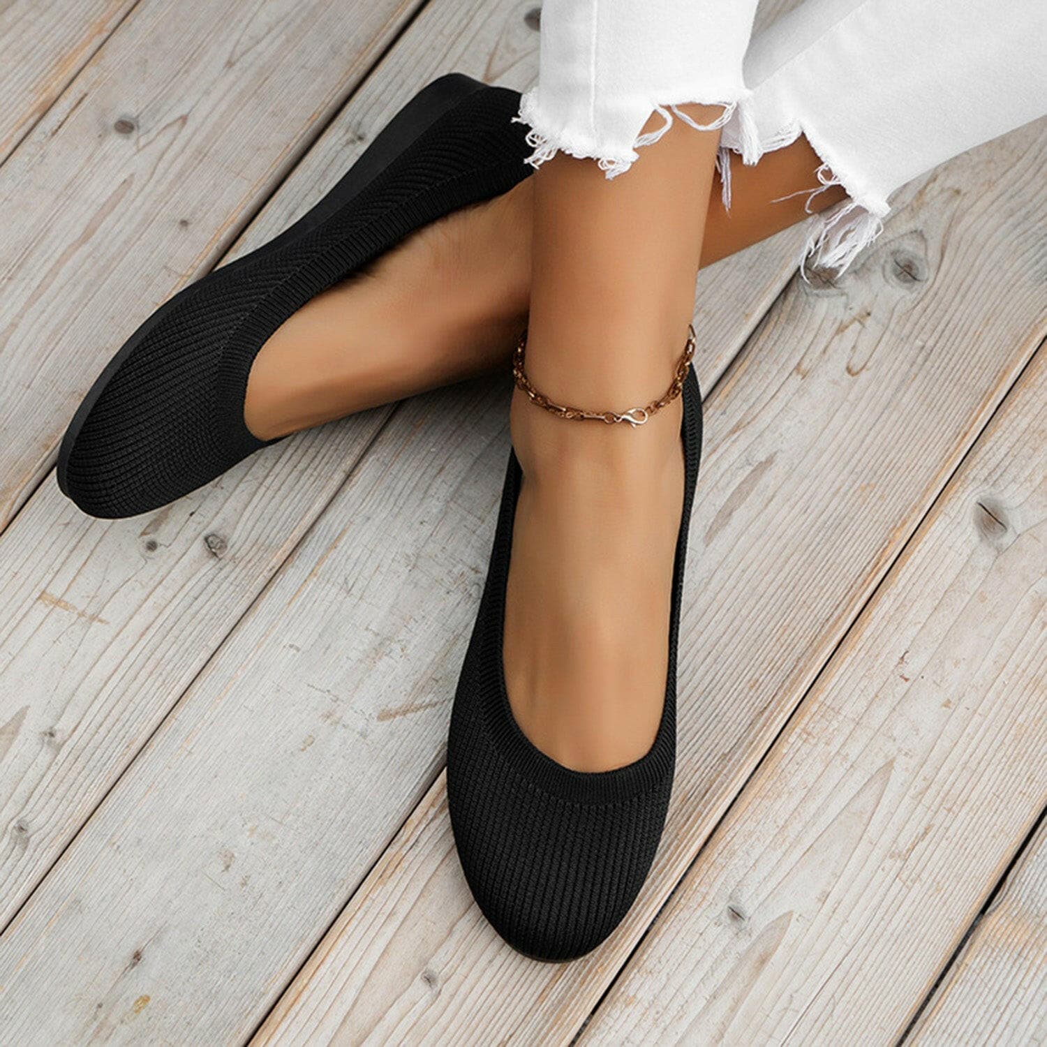 Round Toe Knit Ballet Flats - Love Salve