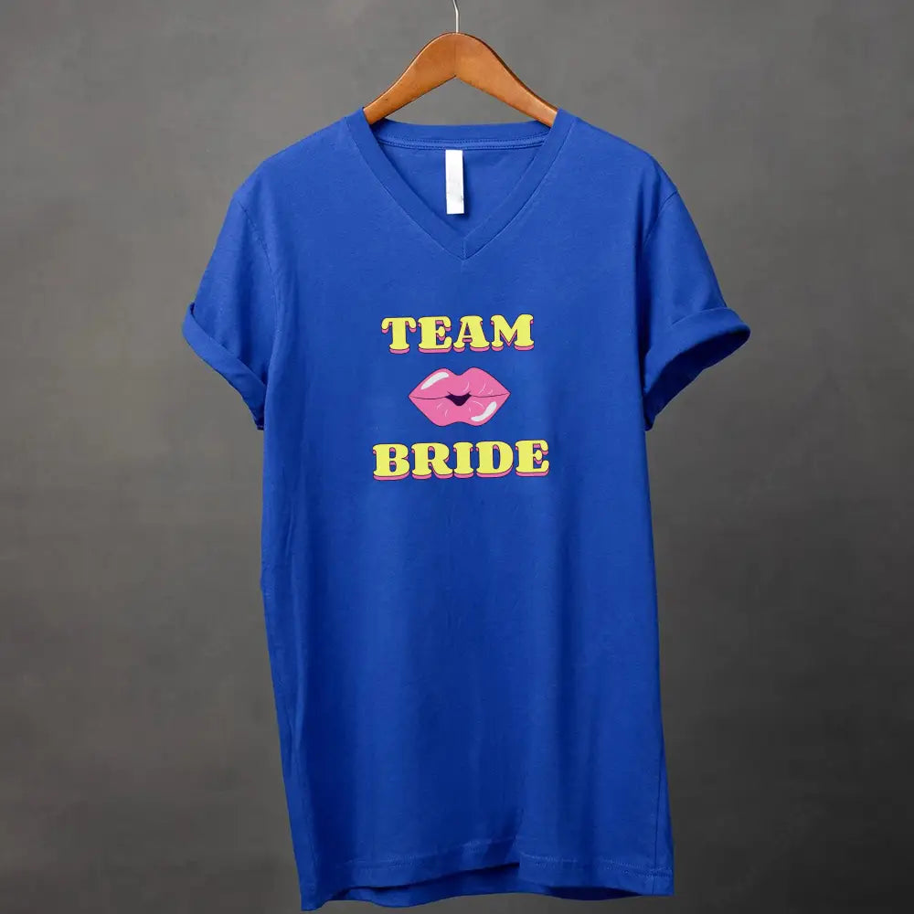 🍾 Team Bride & The Bride 💍 Bachelorette Party Matching V-Neck T-Shirts Adorb.co