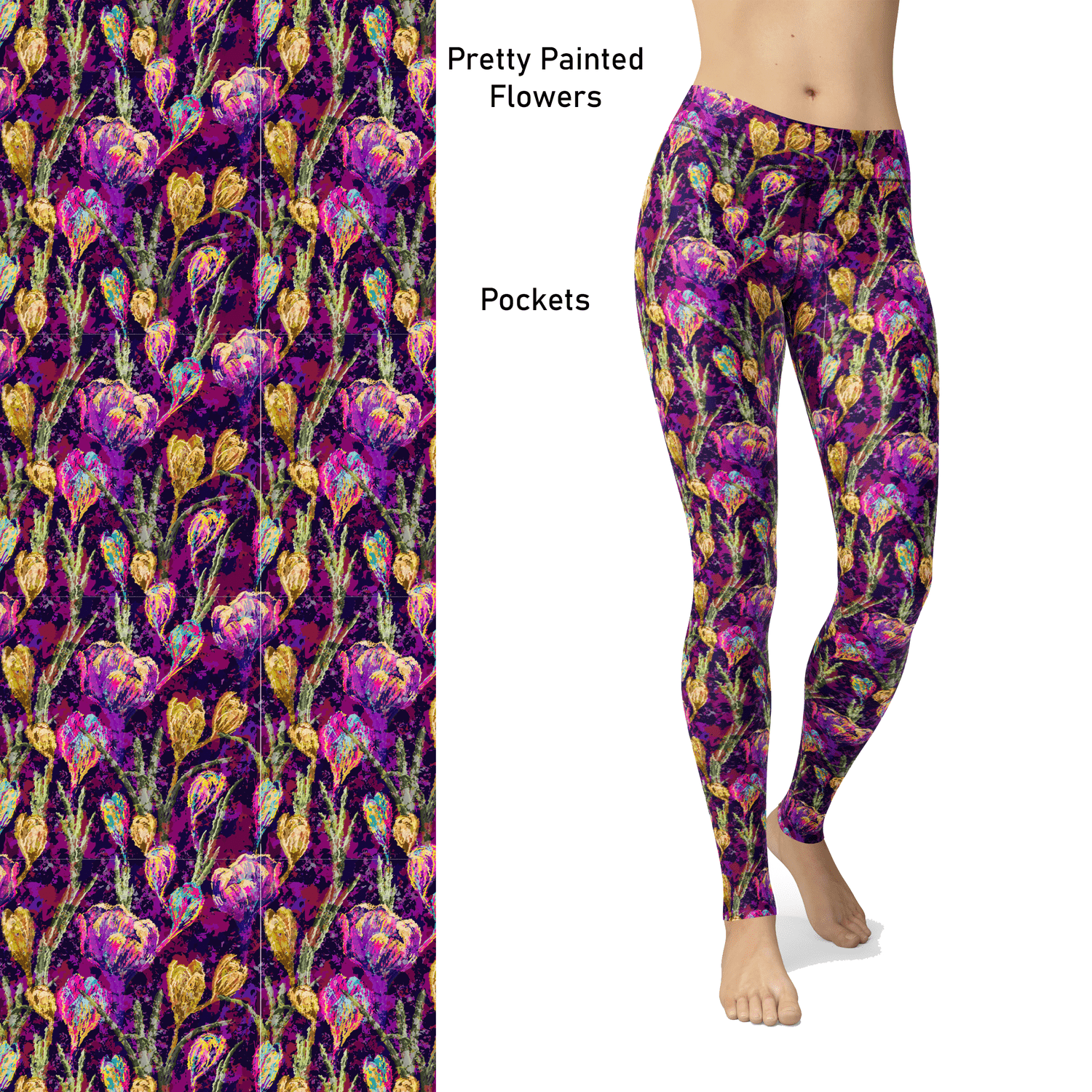 Pretty Painted Flowers  Leggings with Pockets MM