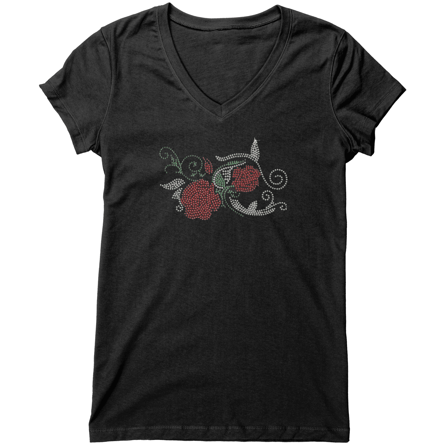 Rhinestone Red Rose Tee Shirt Crew Neck, V Neck, Tank Top MM