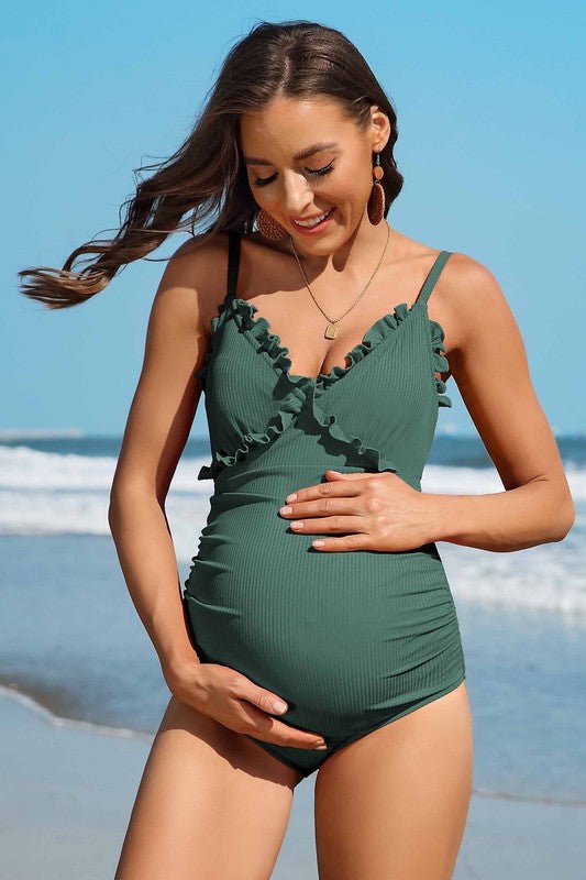 Ruch Floral Maternity Swimsuit Pregnancy Swimwear with Support and Comfort - Love Salve 