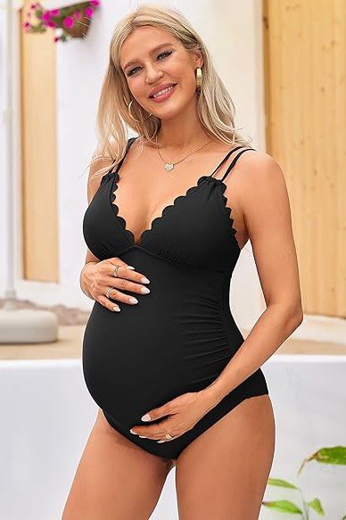 Ruch Scallop V Neck One Piece Maternity Swimsuit for Pregnant Women - Love Salve 