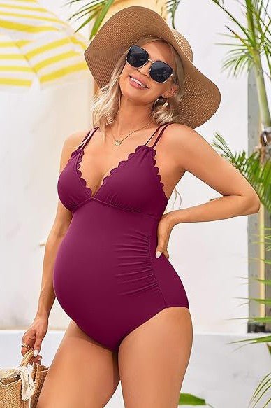 Ruch Scallop V Neck One Piece Maternity Swimsuit for Pregnant Women - Love Salve 