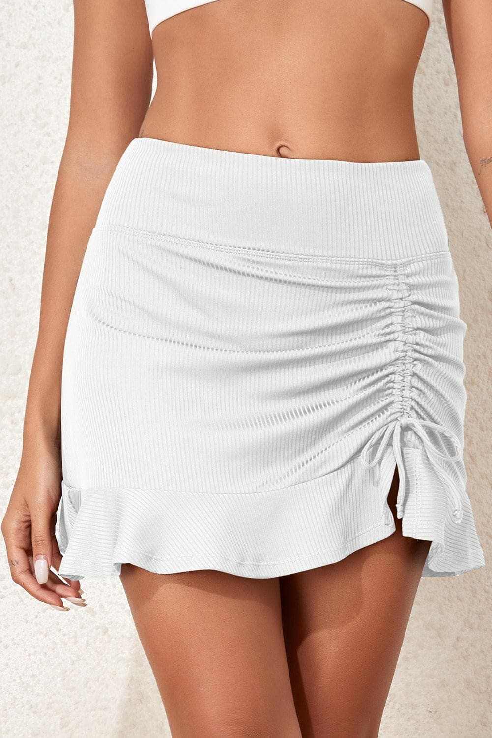 Ruched Elastic Waist Swim Skirt - Love Salve