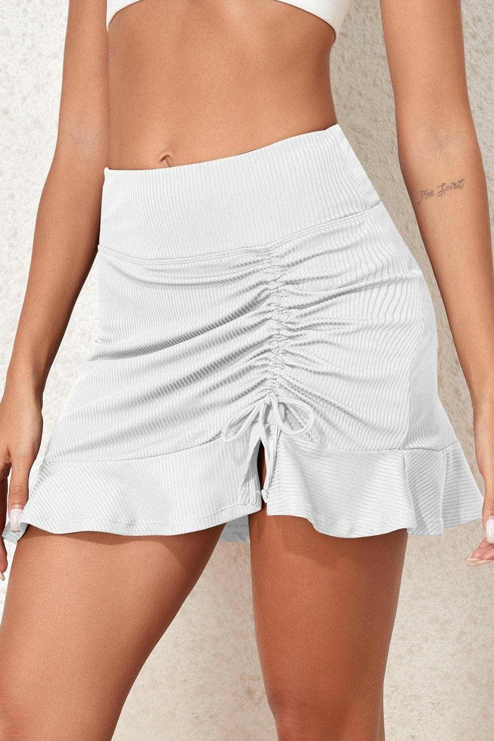 Ruched Elastic Waist Swim Skirt - Love Salve