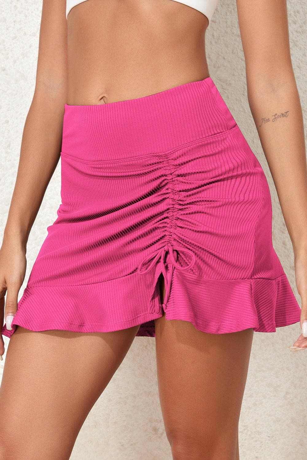 Ruched Elastic Waist Swim Skirt - Love Salve