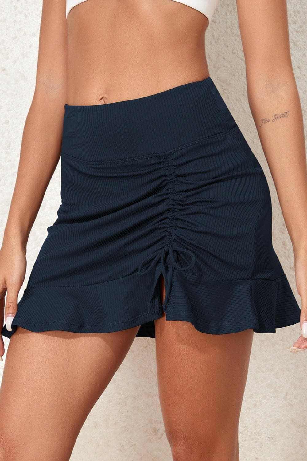 Ruched Elastic Waist Swim Skirt - Love Salve