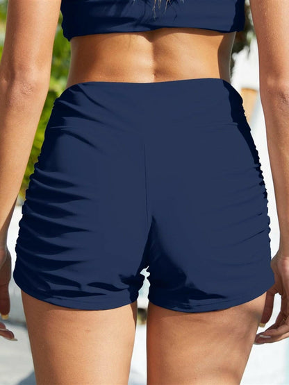 Ruched Mid-Rise Waist Swim Shorts - Love Salve