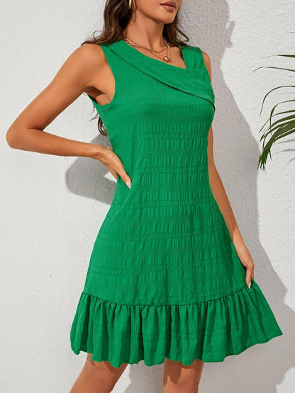 Ruffle Hem Asymmetrical Neck Sleeveless Dress - Love Salve