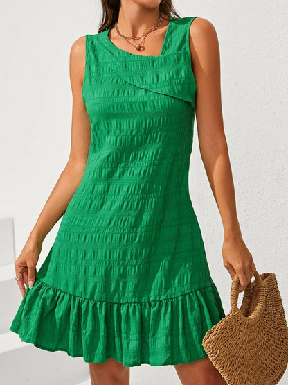 Ruffle Hem Asymmetrical Neck Sleeveless Dress - Love Salve