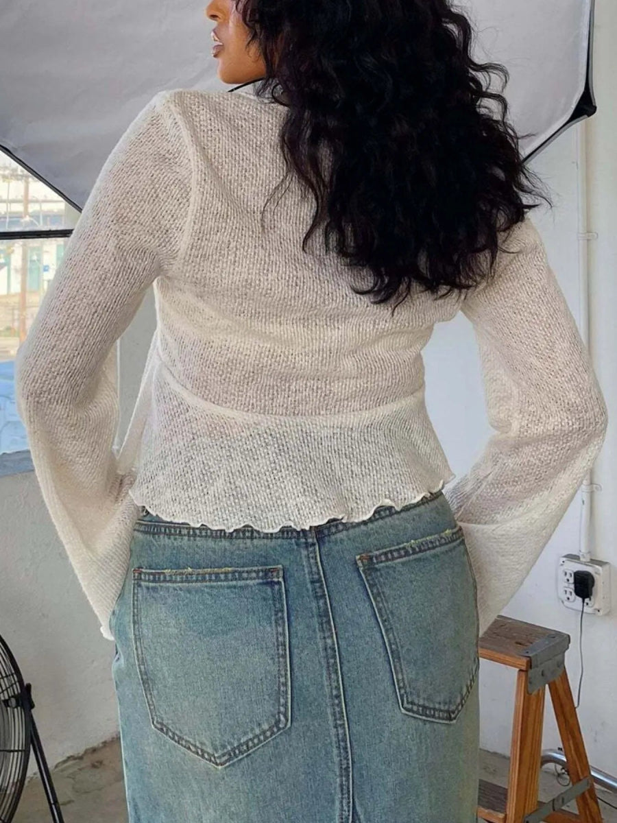 Ruffled Hem Tie - Front Cropped Cardigan - Love Salve