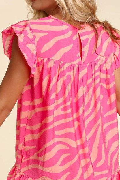 Ruffled Printed Cap Sleeve Mini Dress - Love Salve