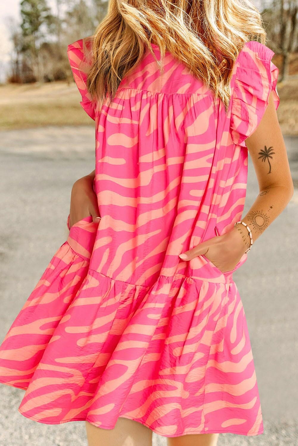 Ruffled Printed Cap Sleeve Mini Dress - Love Salve