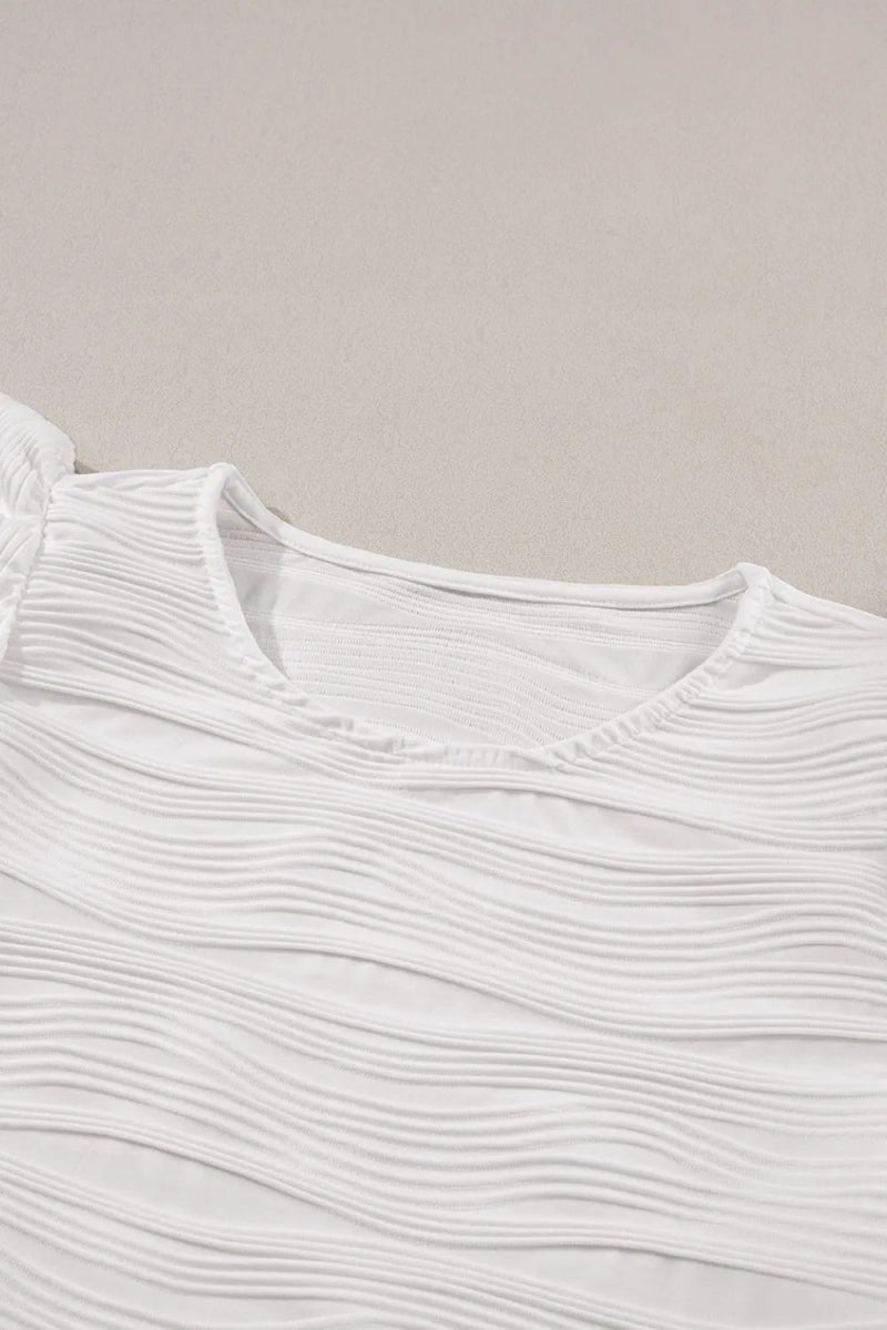 Ruffled Round Neck Textured Top - Love Salve