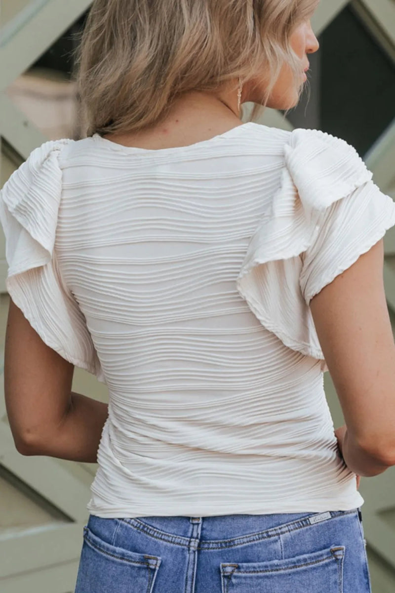Ruffled Round Neck Textured Top - Love Salve