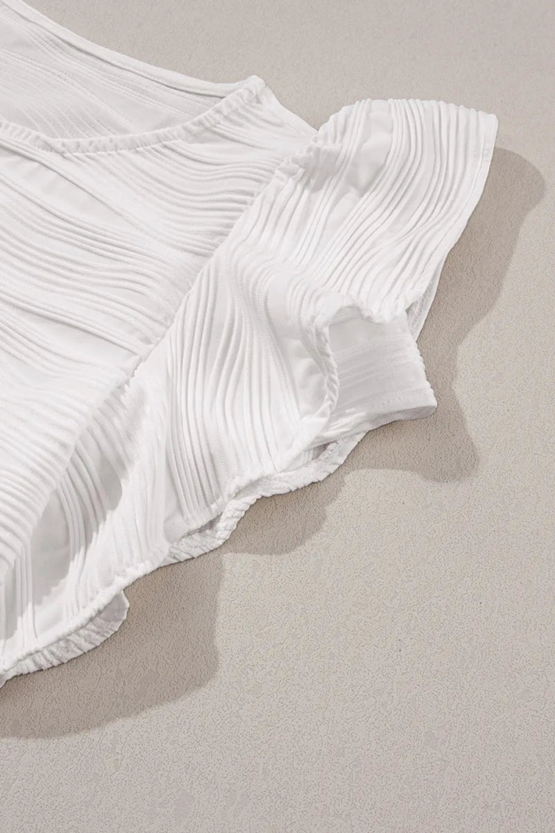 Ruffled Round Neck Textured Top - Love Salve