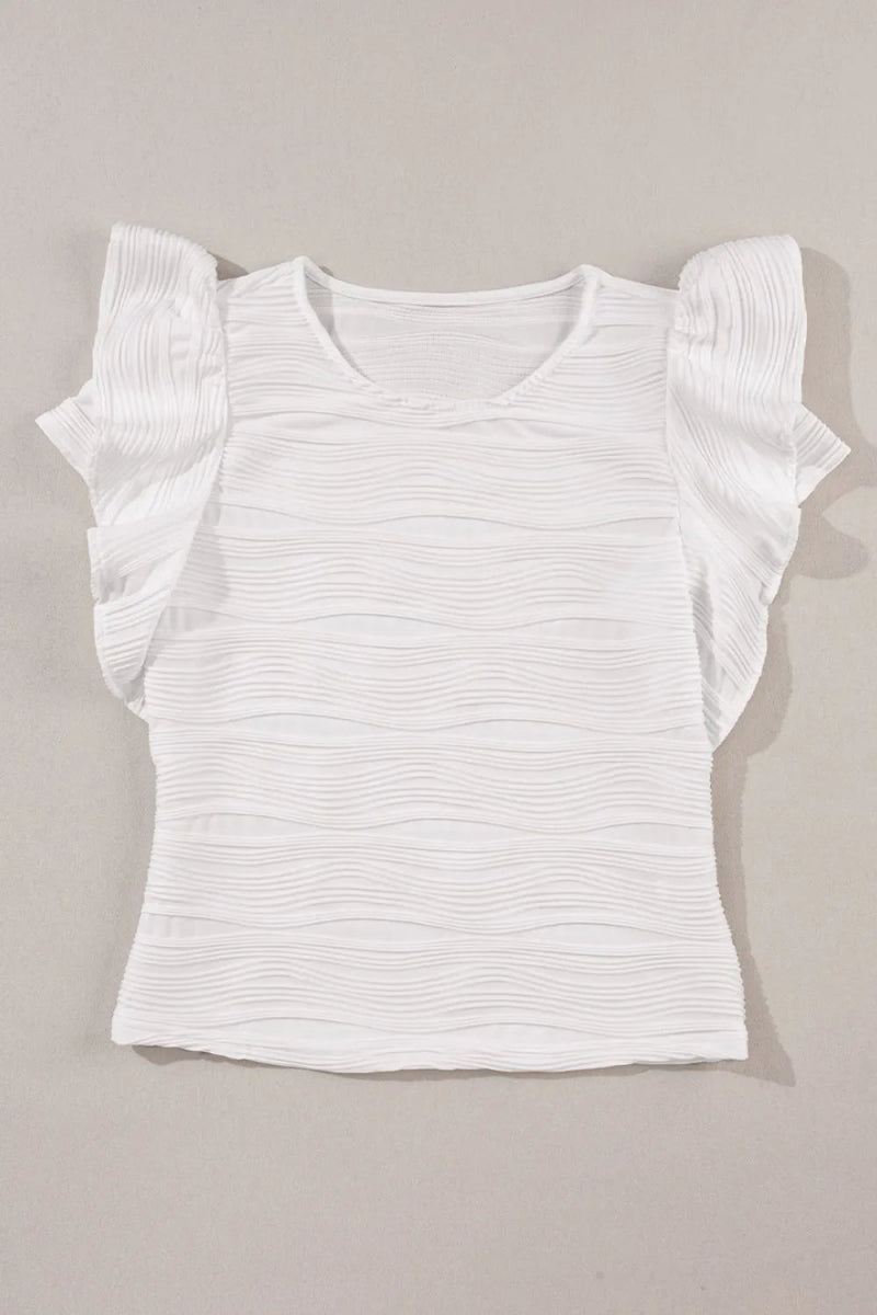 Ruffled Round Neck Textured Top - Love Salve