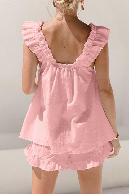 Ruffled Square Neck Top and Shorts Set - Love Salve