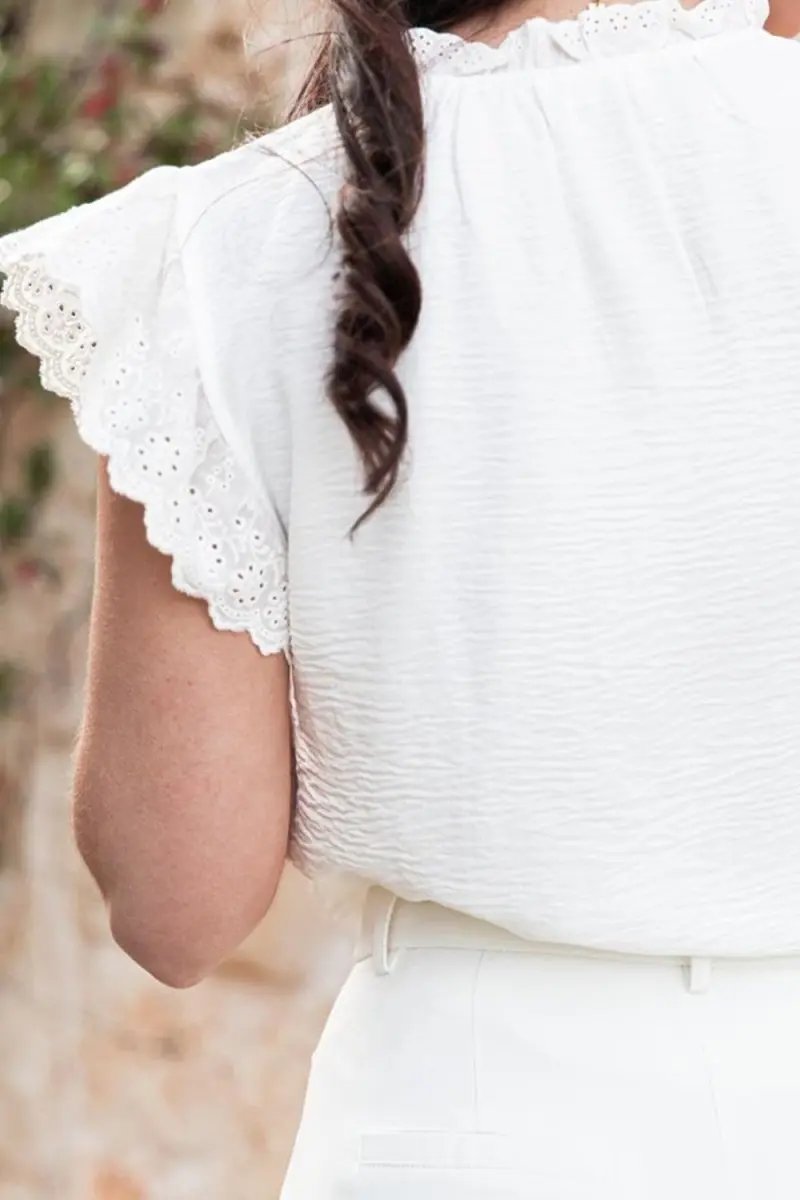 Ruffled Tie Neck Cap Sleeve Blouse for Stylish Women - Love Salve 