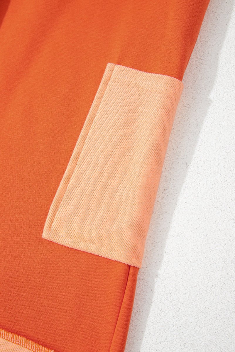 Russet Orange Two - tone Short Sleeve V Neck Patched Pocket Loose Romper - Love Salve