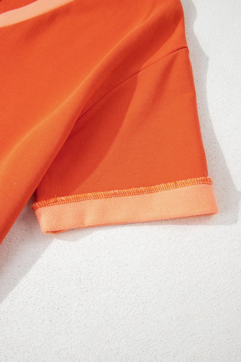 Russet Orange Two-tone Short Sleeve V Neck Patched Pocket Loose Romper - Love Salve 