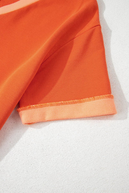 Russet Orange Two - tone Short Sleeve V Neck Patched Pocket Loose Romper - Love Salve