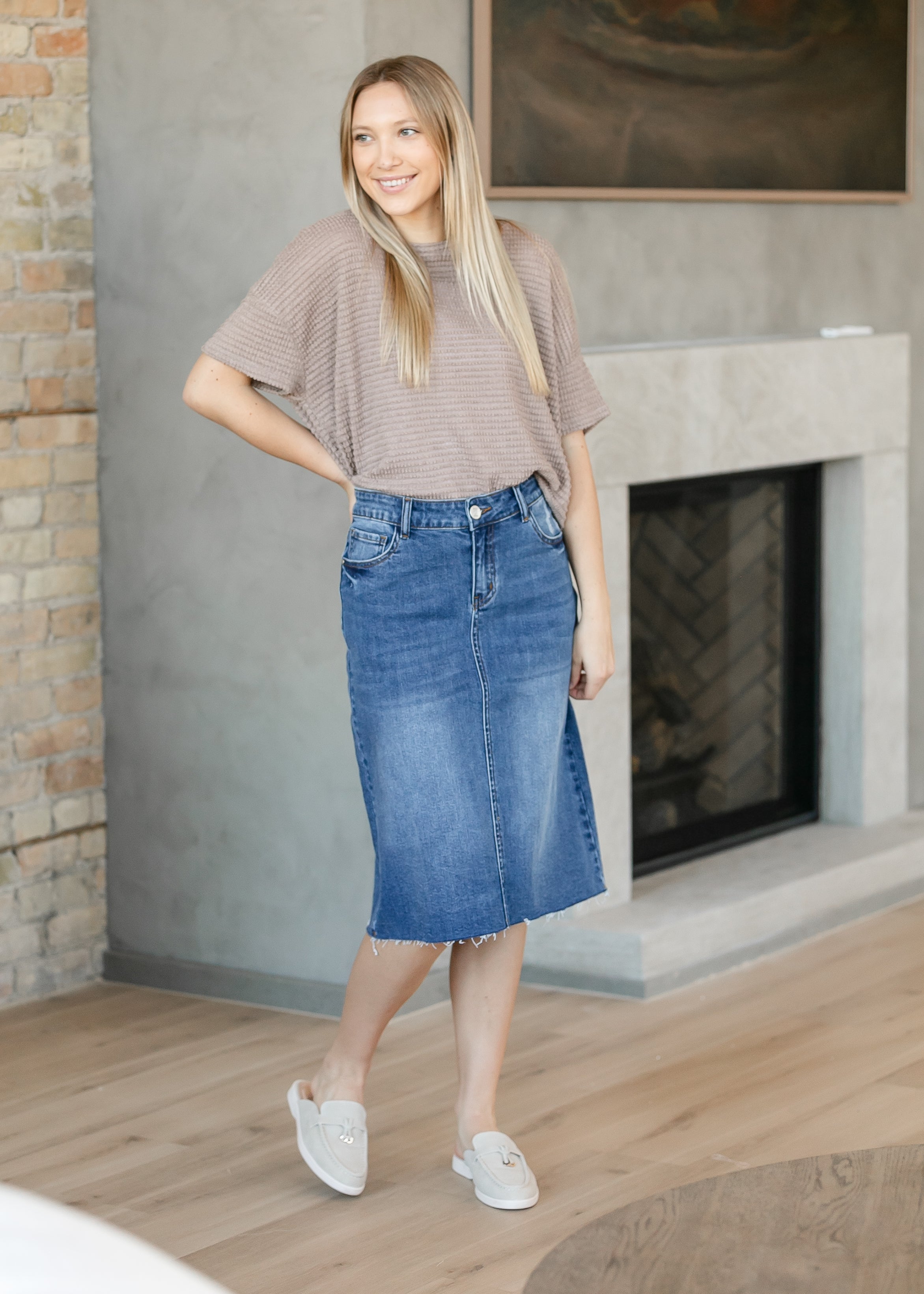 Rylin Raw Hem Midi Skirt Inherit Co.