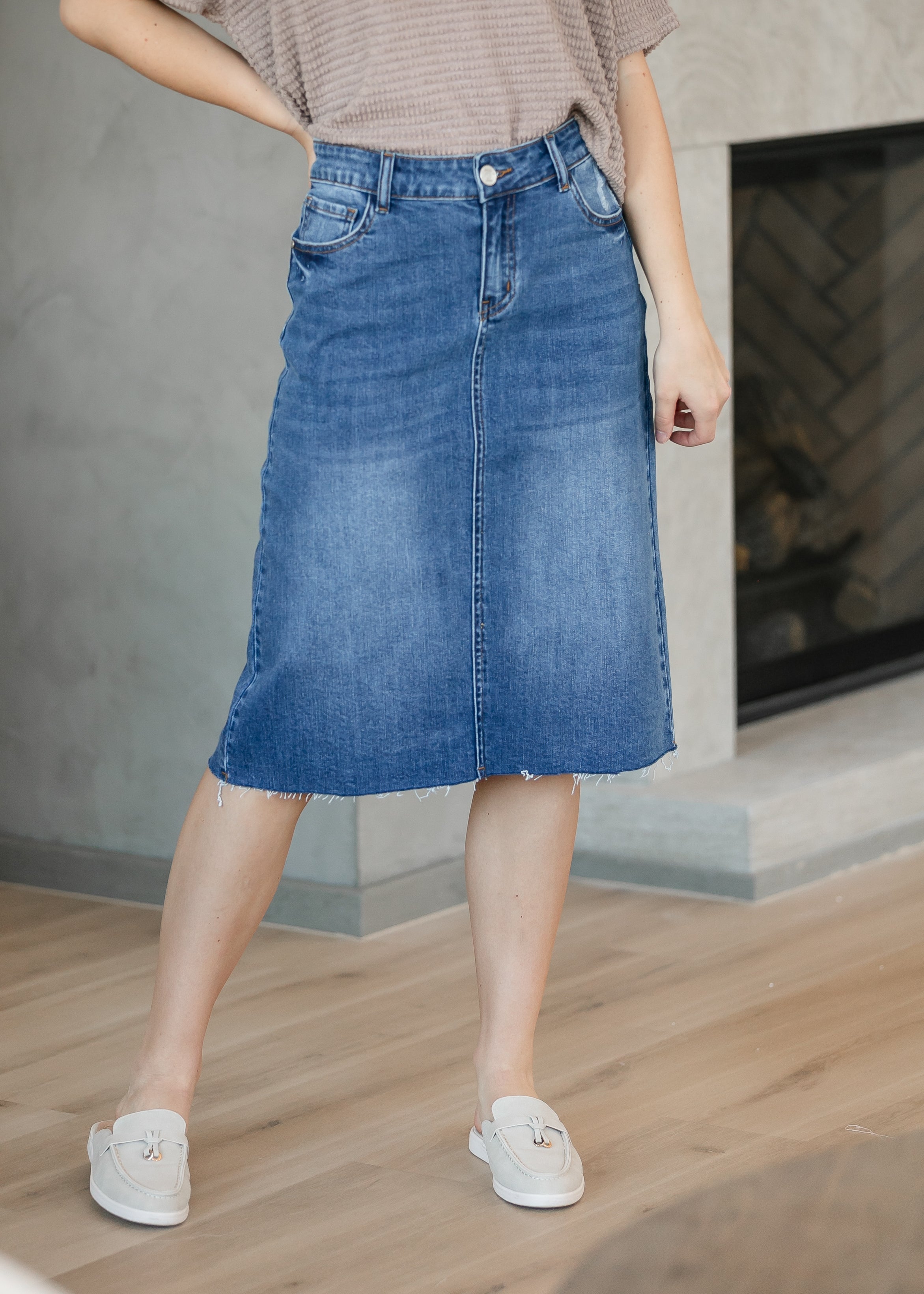 Rylin Raw Hem Midi Skirt Inherit Co.