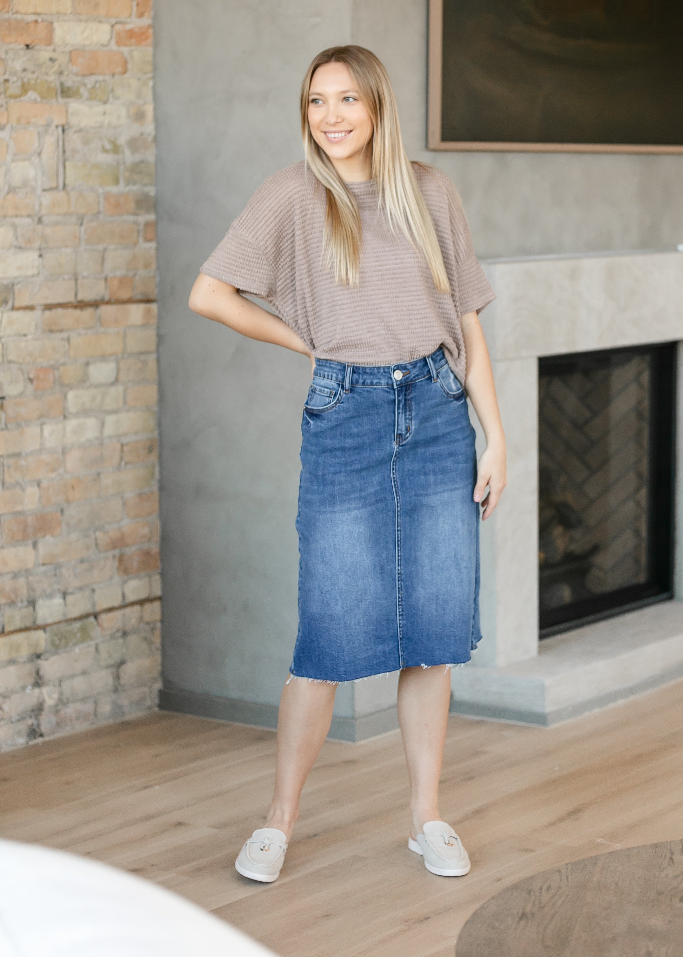 Rylin Raw Hem Midi Skirt Inherit Co.