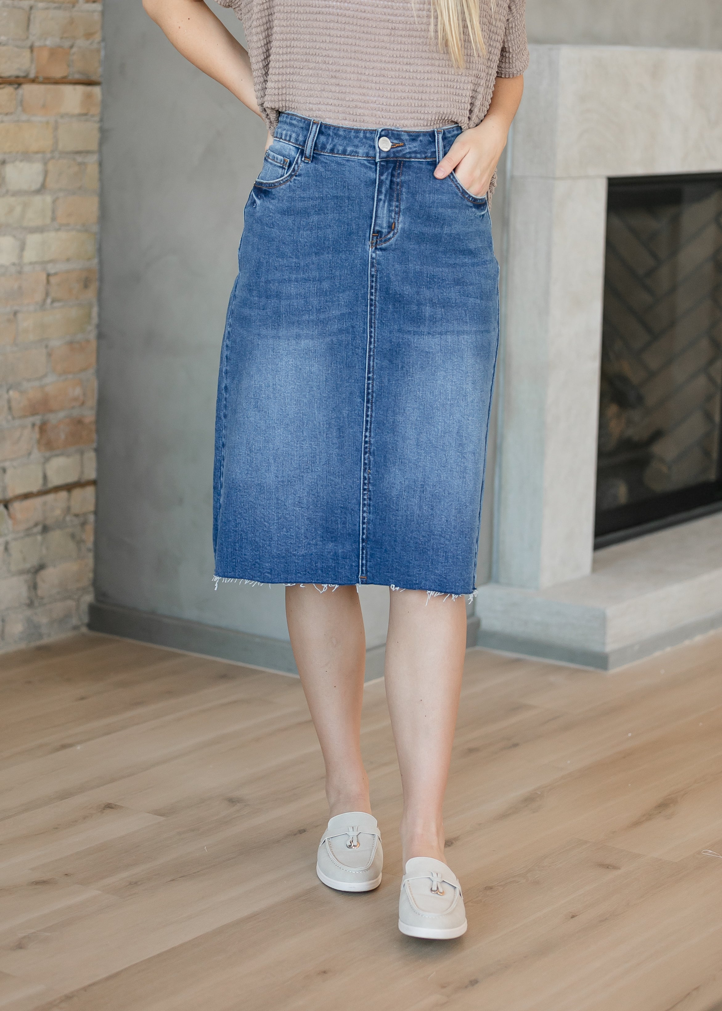 Rylin Raw Hem Midi Skirt Inherit Co.