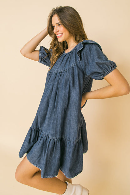 CHEERFUL SIGHTS DENIM MINI DRESS