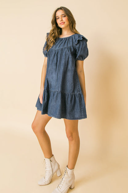 CHEERFUL SIGHTS DENIM MINI DRESS