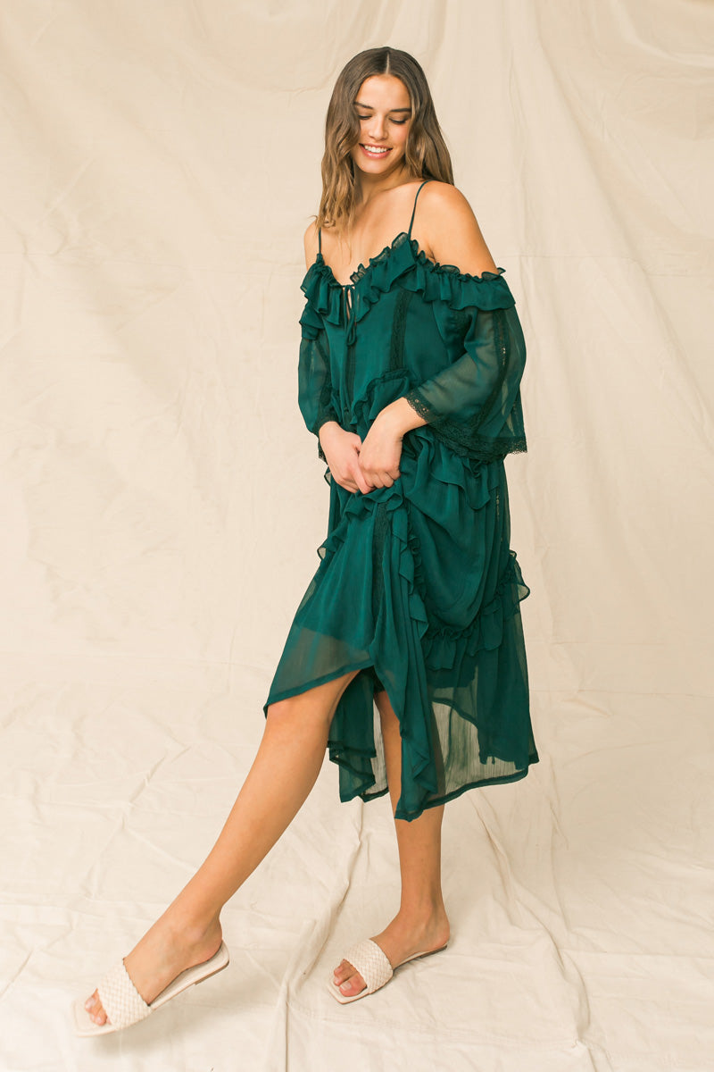 YOU'RE MINES STILL RUFFLED MIDI DRESS Flying Tomato