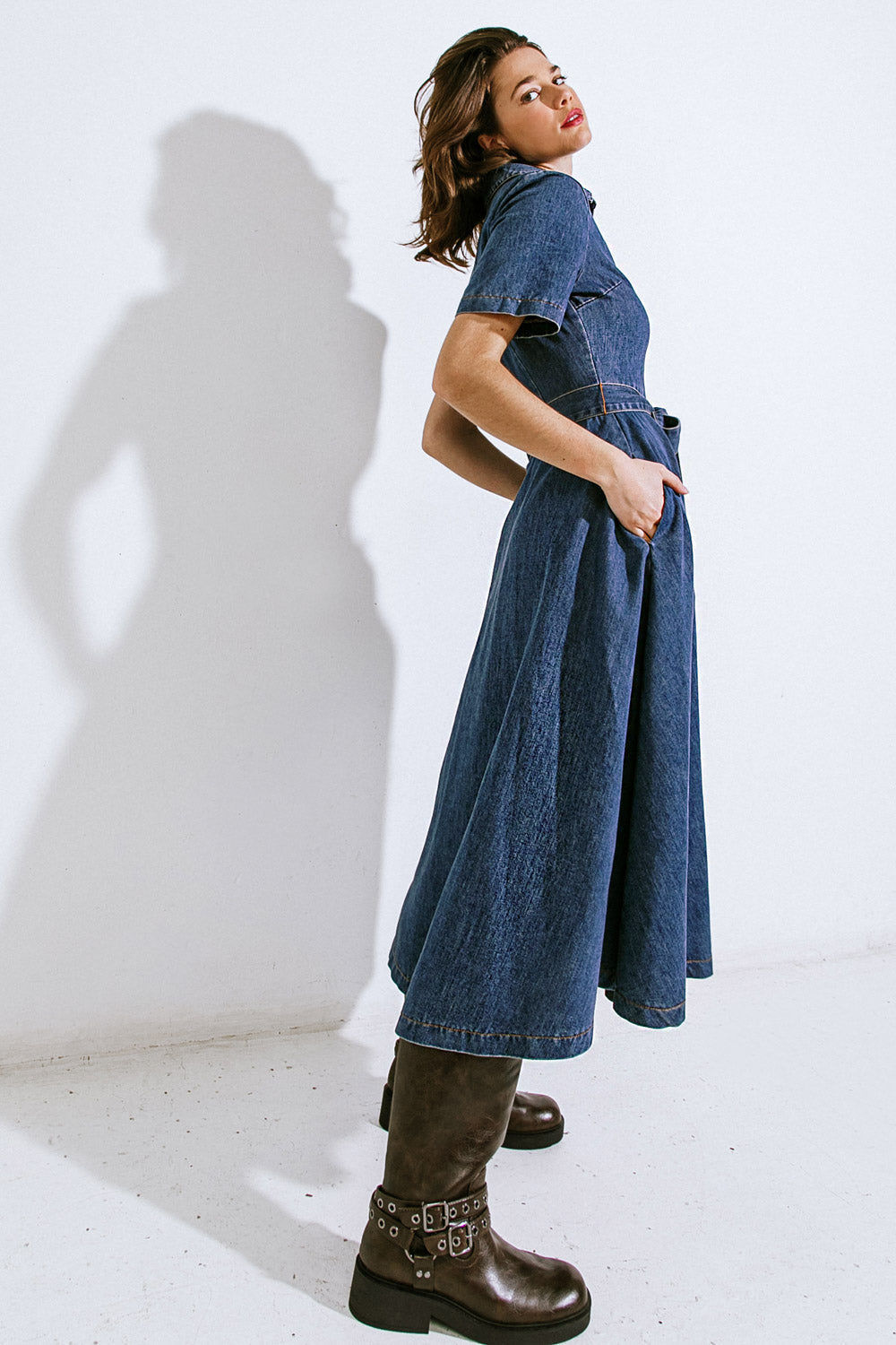 DAY IN THE LIFE DENIM MIDI DRESS Flying Tomato