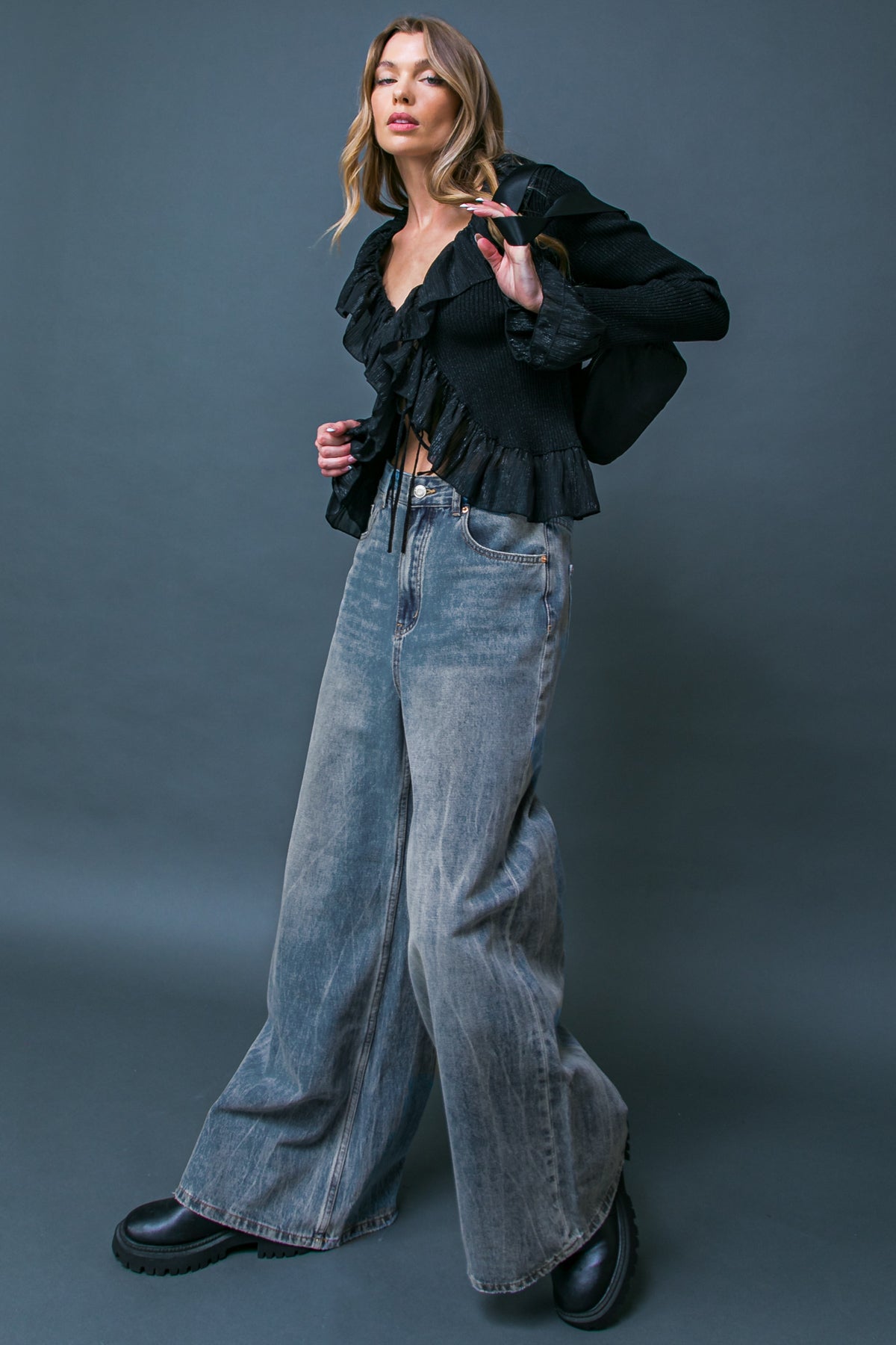 DARING TREND WASHED DENIM PANTS