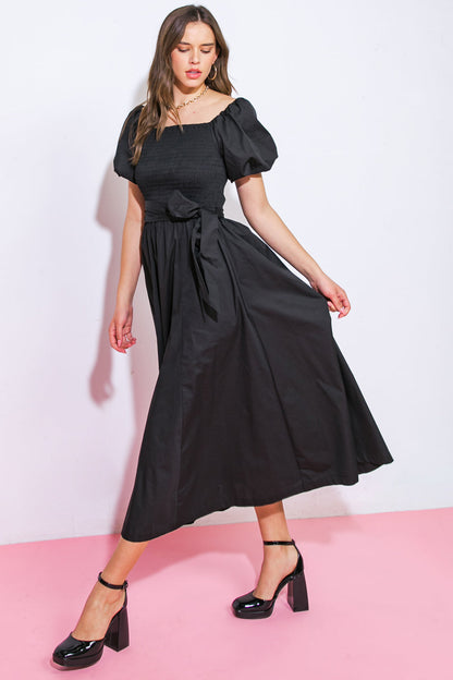 A PEACEFUL PLACE WOVEN MIDI DRESS