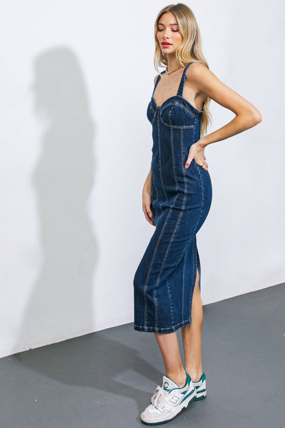 A GREATER LOVE DENIM MIDI DRESS