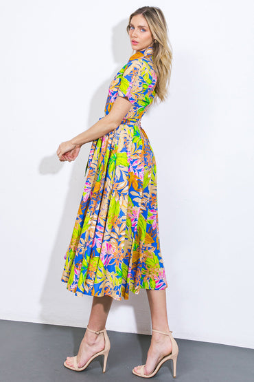 KEEP BLOOMING WOVEN MIDI DRESS