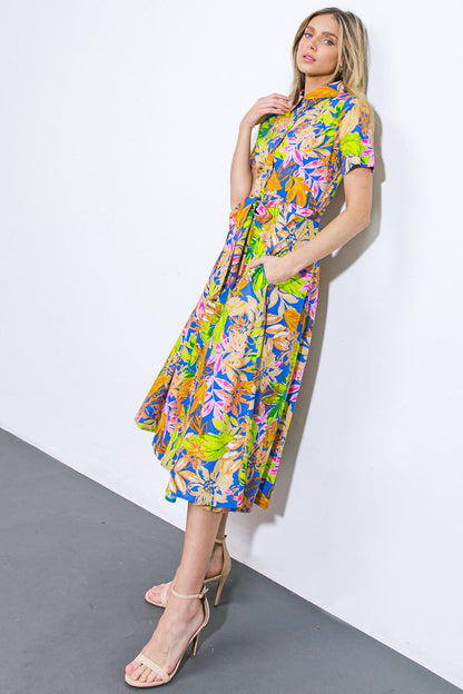 KEEP BLOOMING WOVEN MIDI DRESS