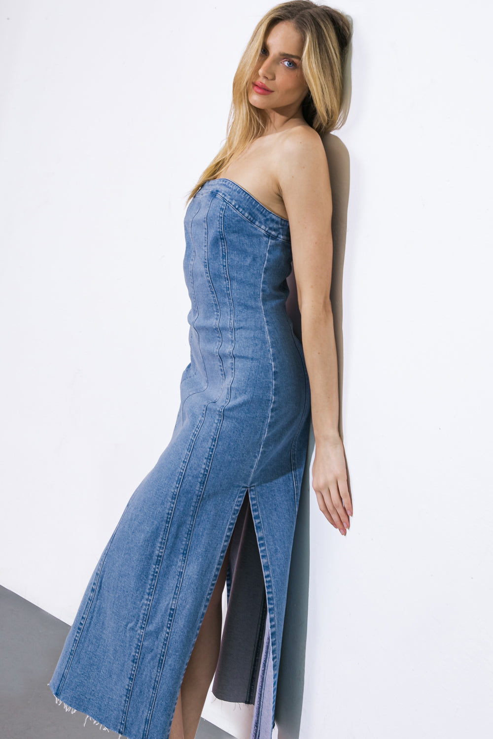 YOU'RE THRIVING DENIM MIDI DRESS Flying Tomato