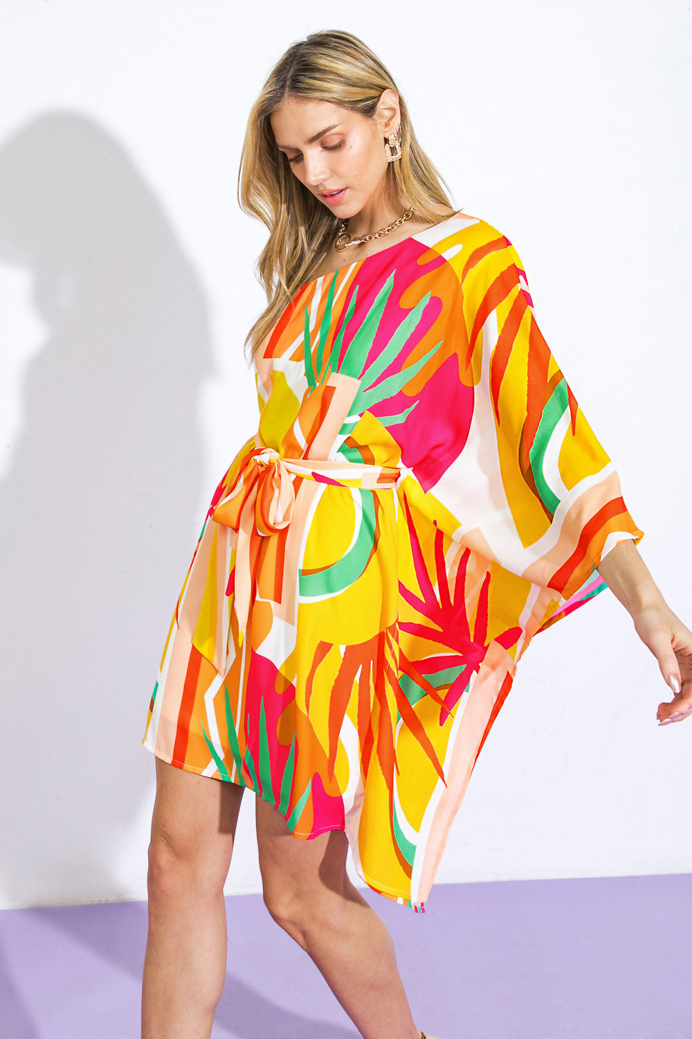 EASY WAY OUT WOVEN KAFTAN MINI DRESS