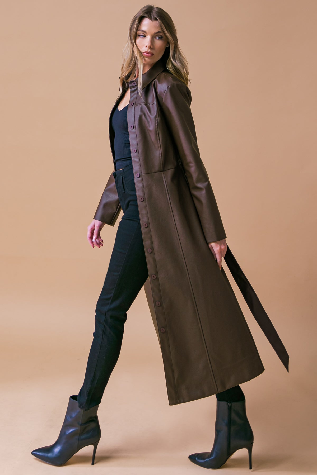 WHAT A WONDERFUL DAY LEATHER MIDI COAT