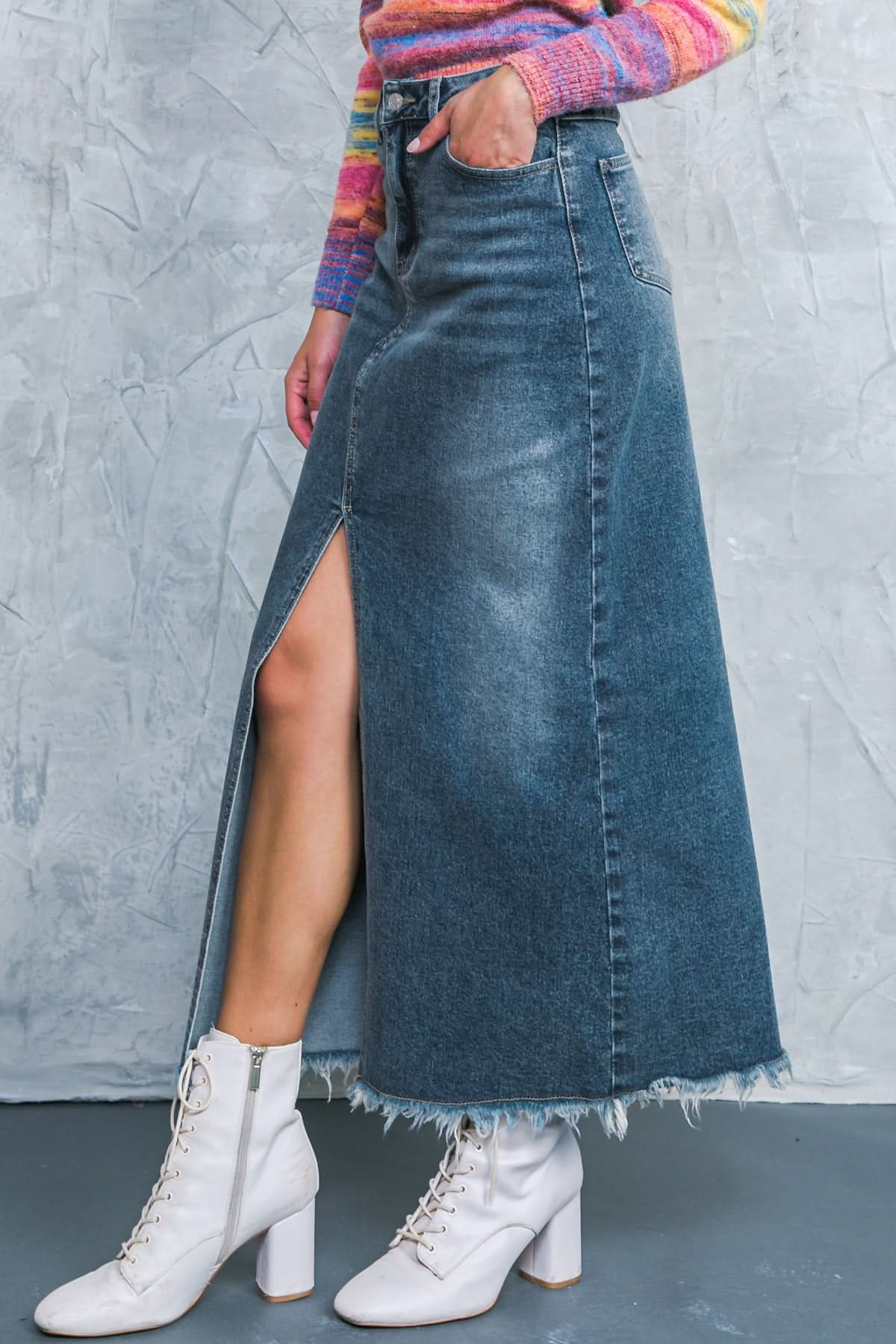 DENIM DREAMS HIGH-SLIT SKIRT