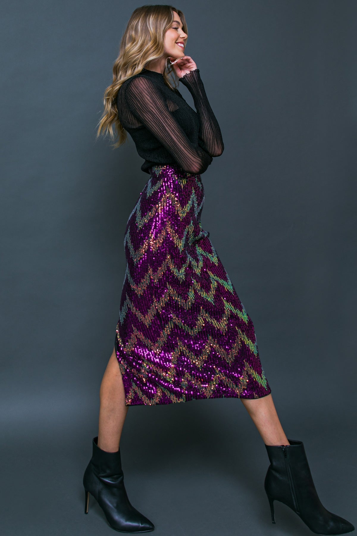 BE HAPPY FRIEND SEQUIN MIDI SKIRT