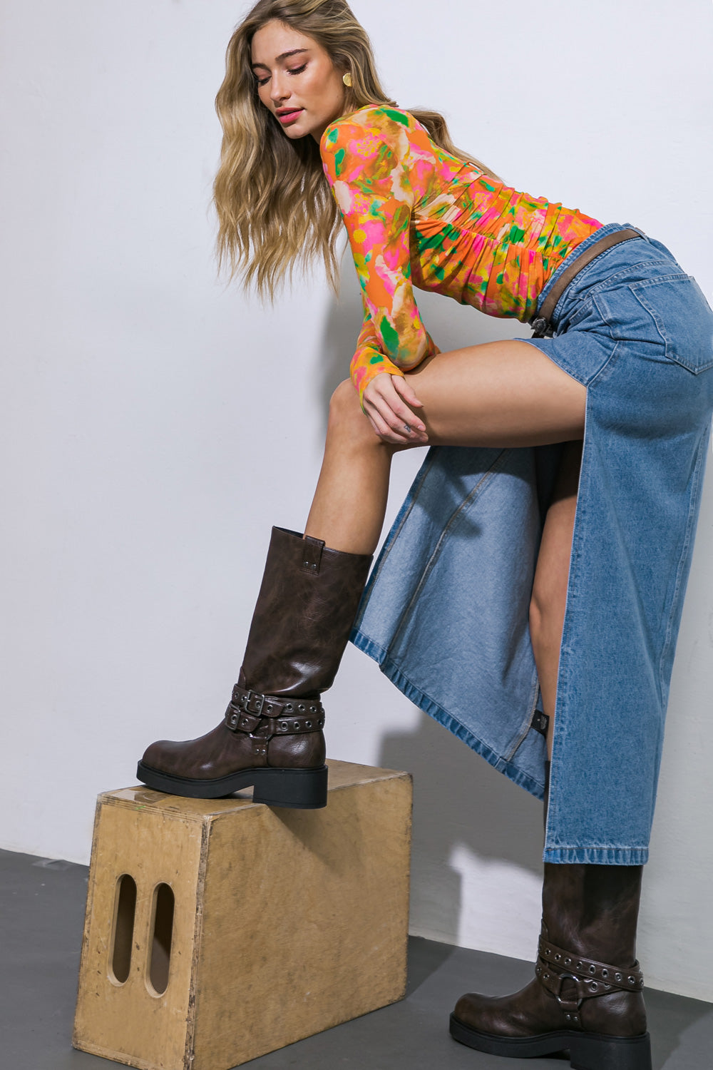 KEEP SHINING DENIM MIDI SKIRT Flying Tomato