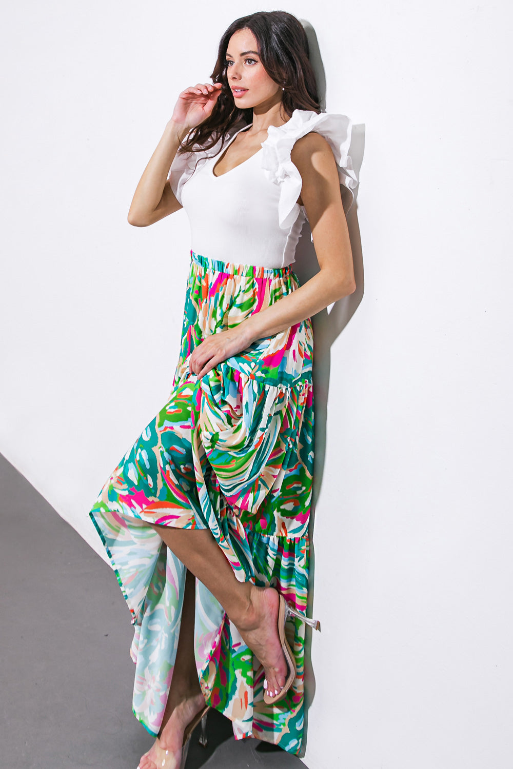 BRING GOOD ENERGY WOVEN MAXI SKIRT