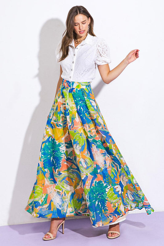 Flying Tomato Coastal Chic Woven Maxi Skirt, full view. Elegant, flowing design for quality women's fashion.