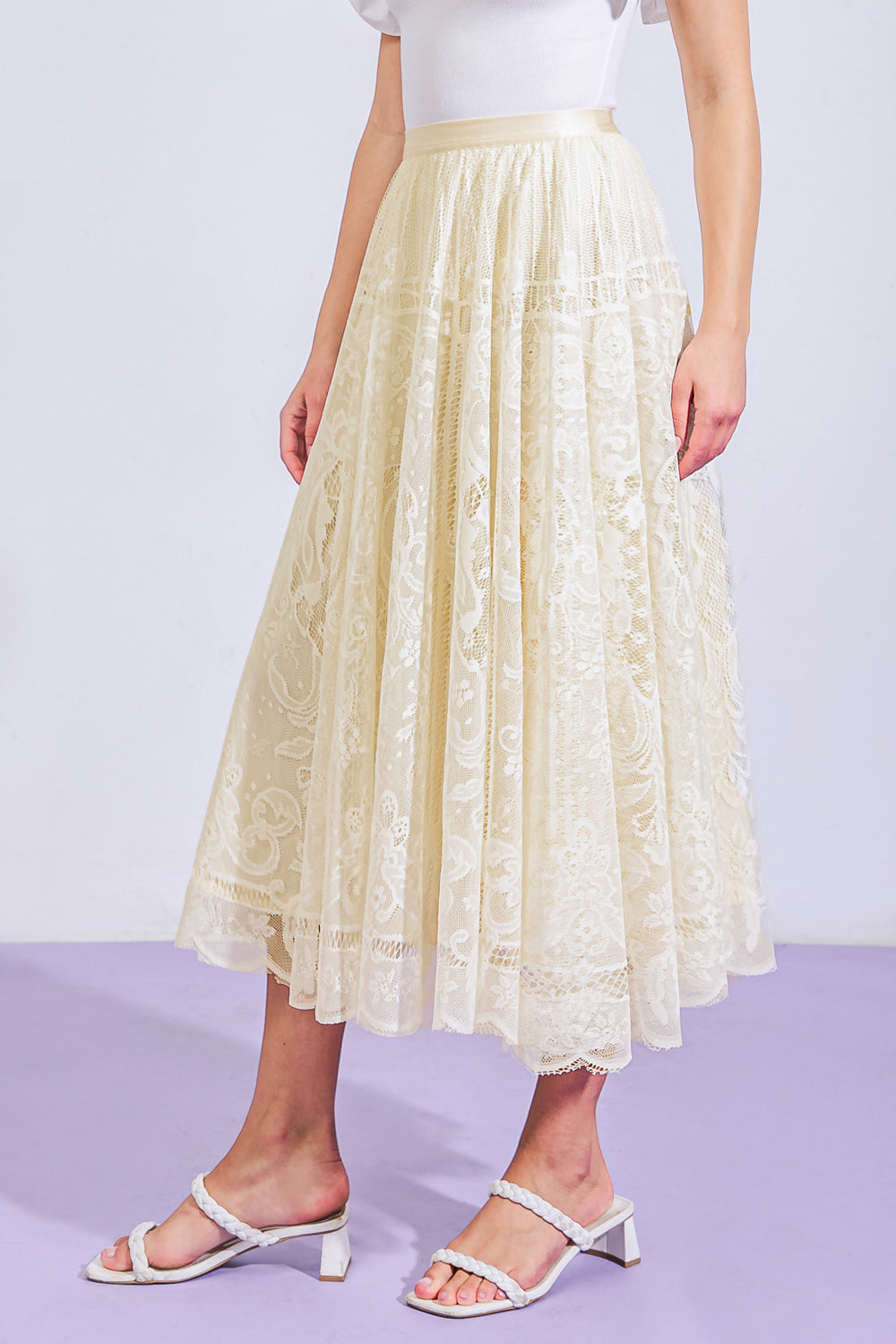 MEANINGFUL MOMENT WOVEN LACE MIDI SKIRT Flying Tomato
