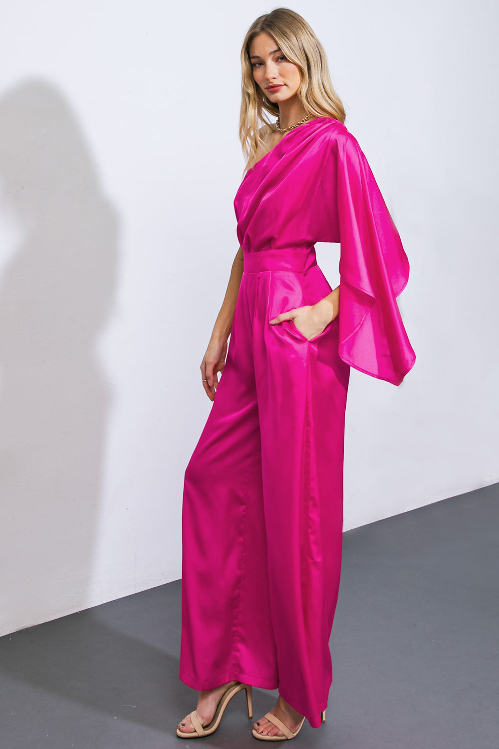 DOWN MEMORY LANE WOVEN SATIN JUMPSUIT